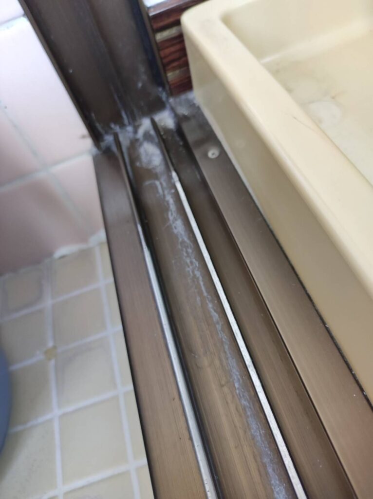 浴室引き戸レールのメッキ剥がれと削れの状態