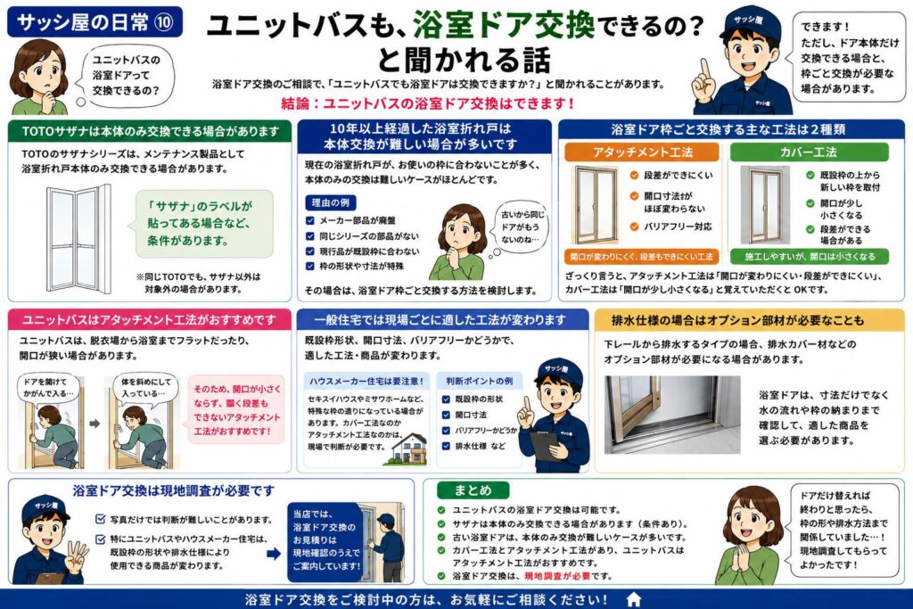 サッシ屋の日常⑩｜ユニットバスも浴室ドア交換できるの？と聞かれる話 